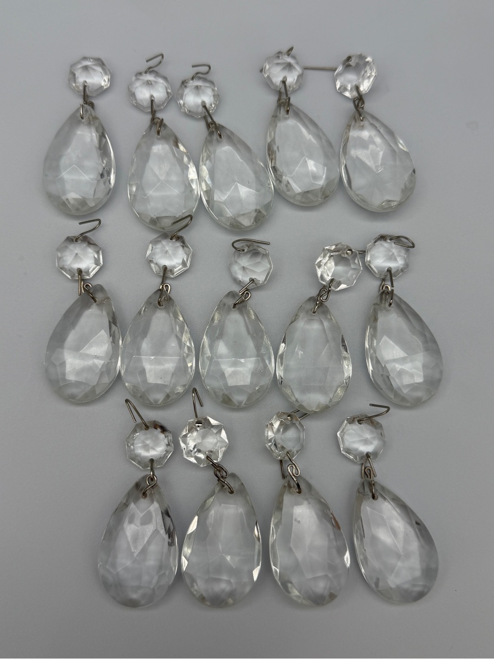 14 Vintage Crystal Chandelier Tear Drop Prism & Octagon Bead Facet 2.25”